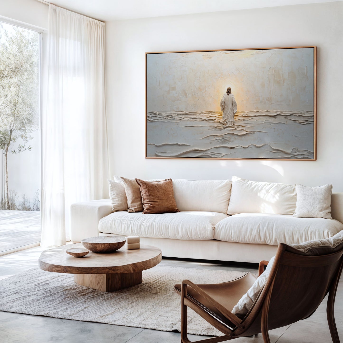 Jesús caminando sobre el agua - Lienzo con marco flotante