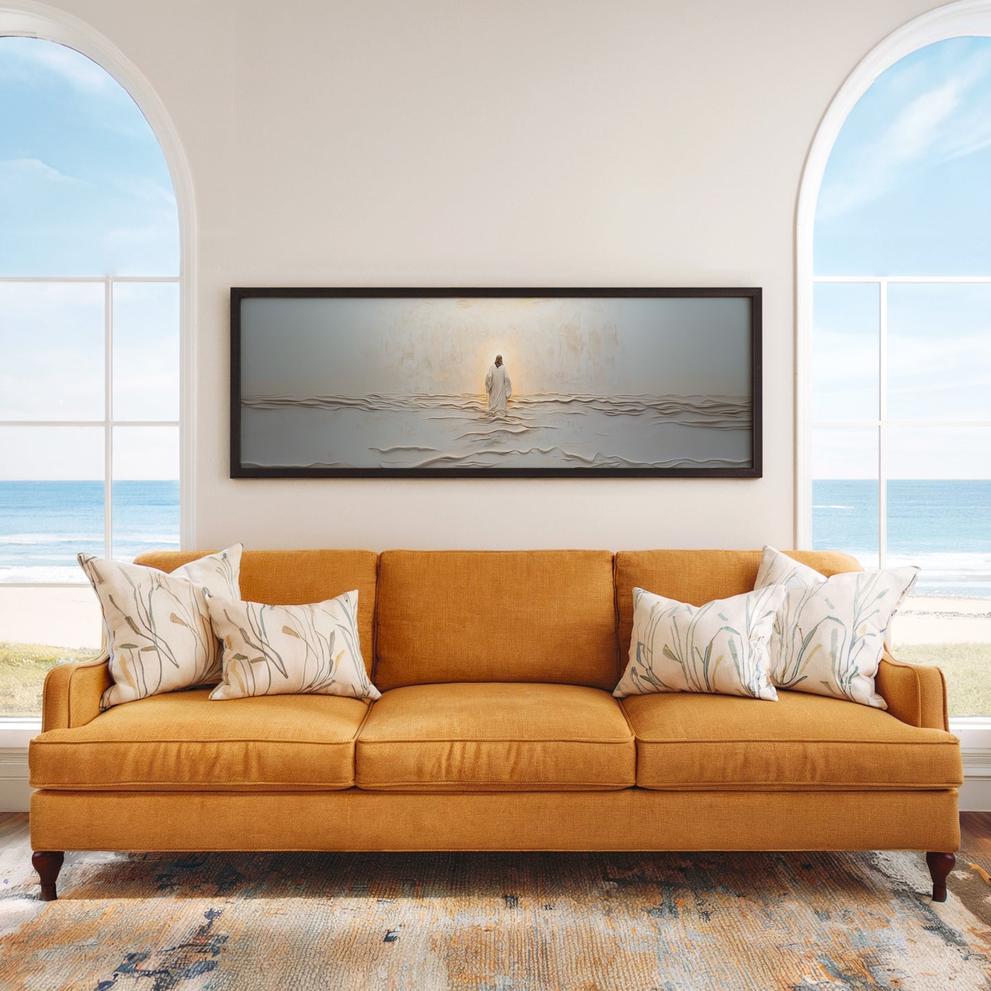 Jesús caminando sobre el agua - Lienzo con marco flotante