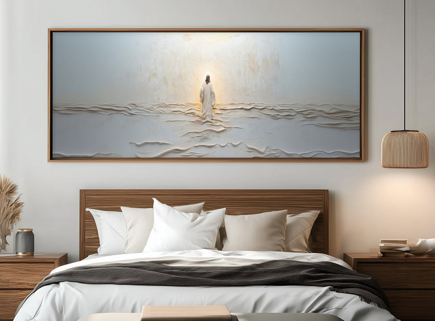 Jesús caminando sobre el agua - Lienzo con marco flotante