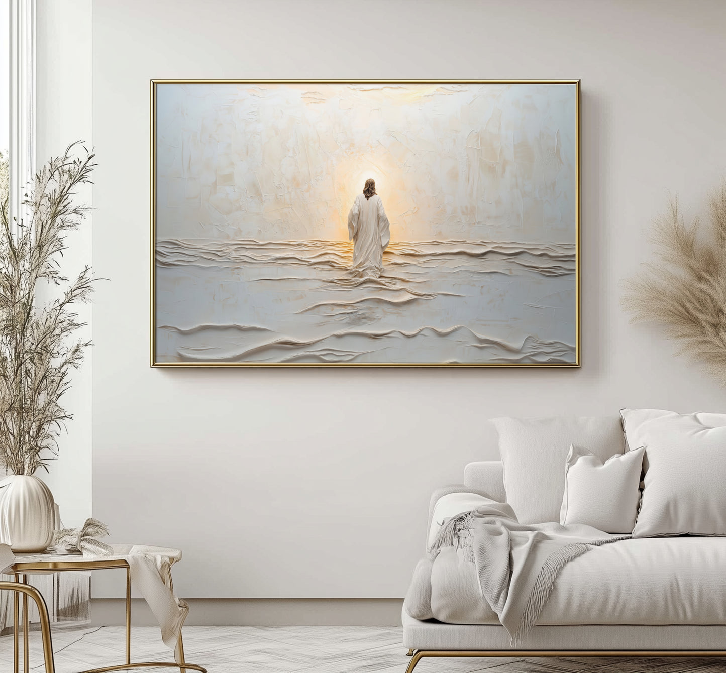 Jesús caminando sobre el agua - Lienzo con marco flotante