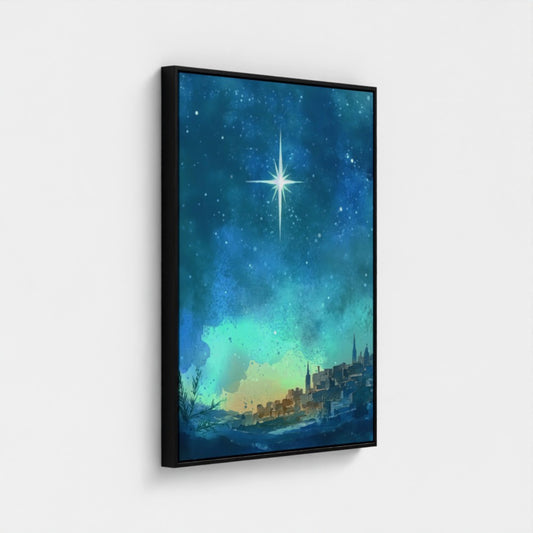 Estrella de Navidad de Belén - Lienzo con marco flotante