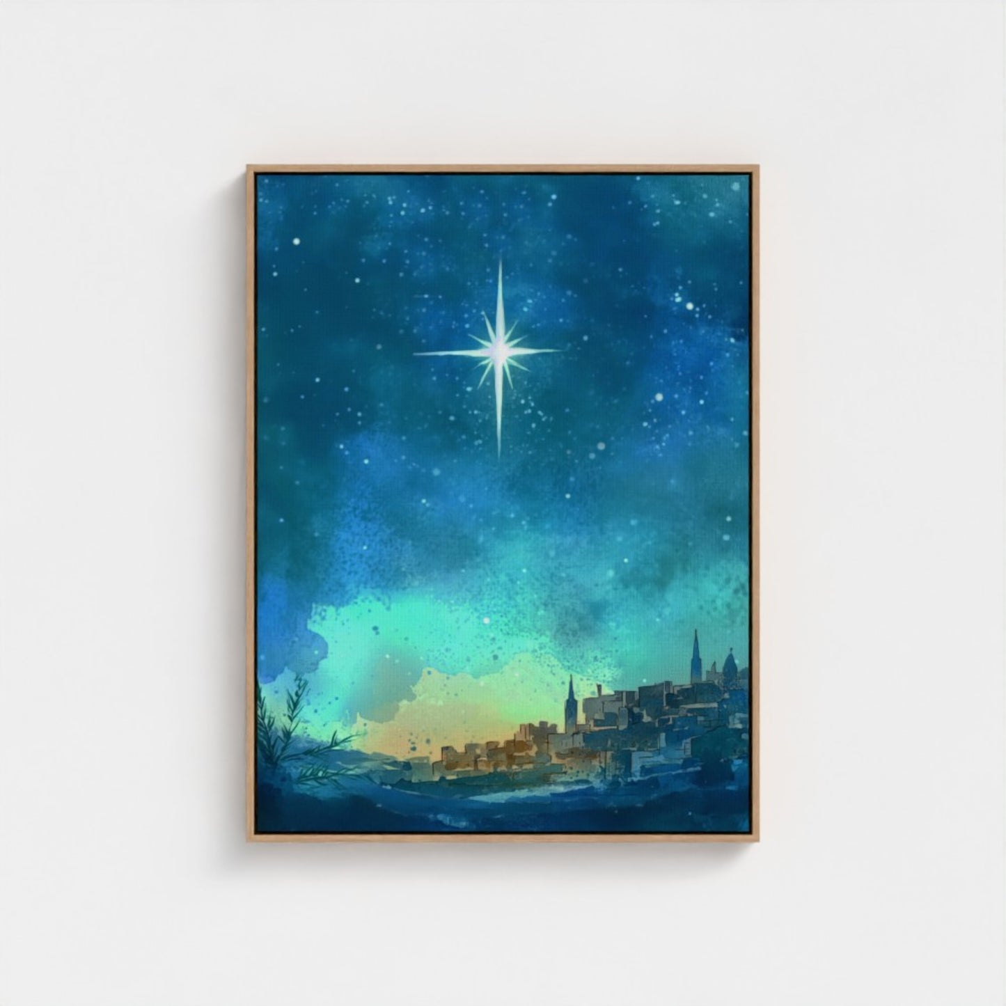 Estrella de Navidad de Belén - Lienzo con marco flotante