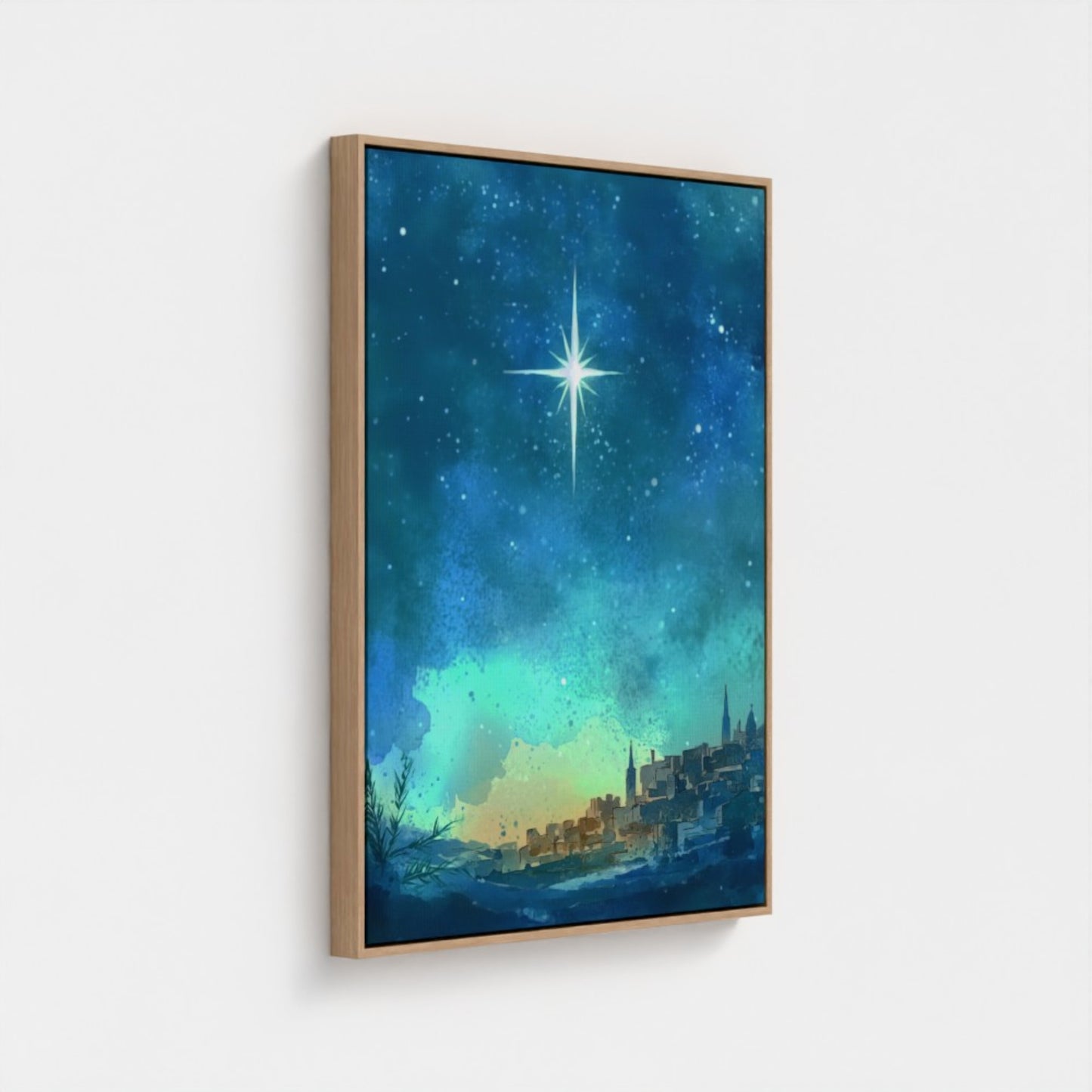 Estrella de Navidad de Belén - Lienzo con marco flotante