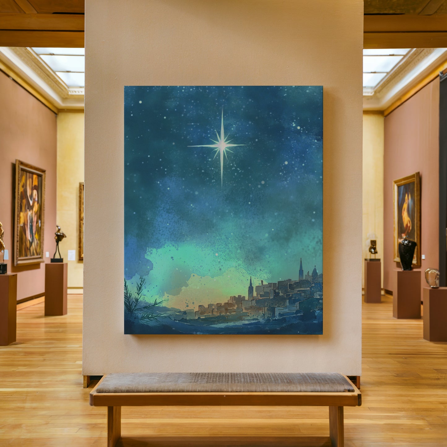 Estrella de Navidad de Belén - Lienzo con marco flotante