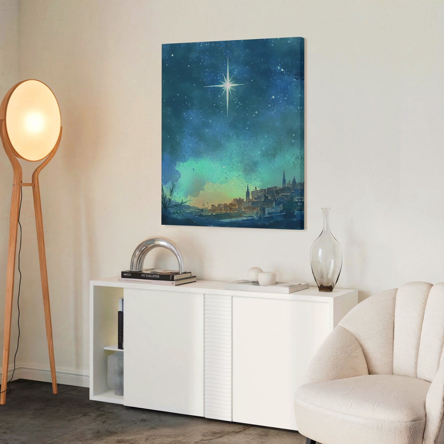 Estrella de Navidad de Belén - Lienzo con marco flotante