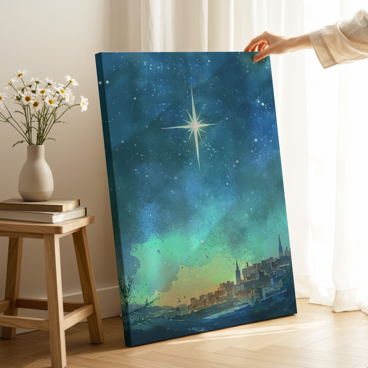 Estrella de Navidad de Belén - Lienzo con marco flotante