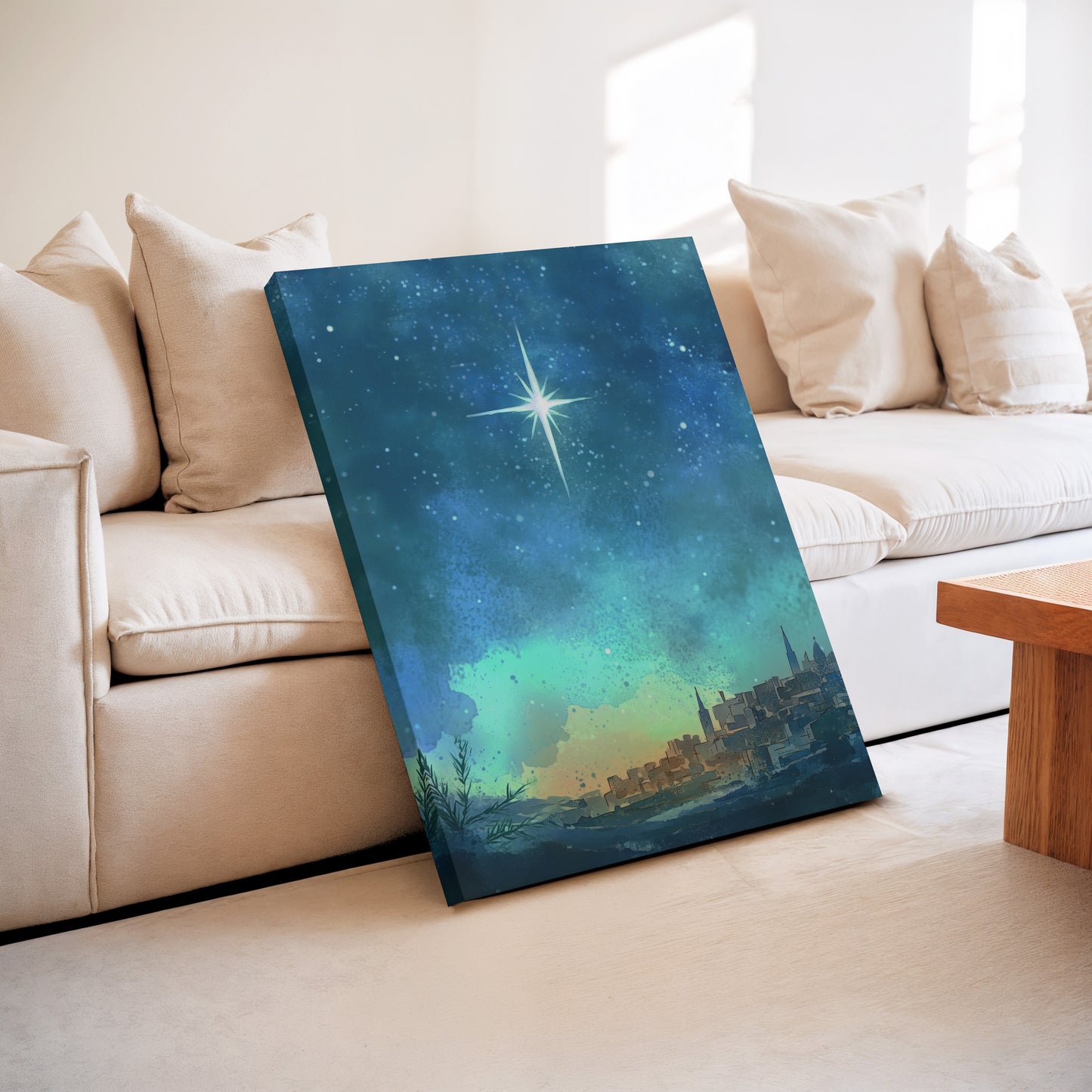 Estrella de Navidad de Belén - Lienzo con marco flotante