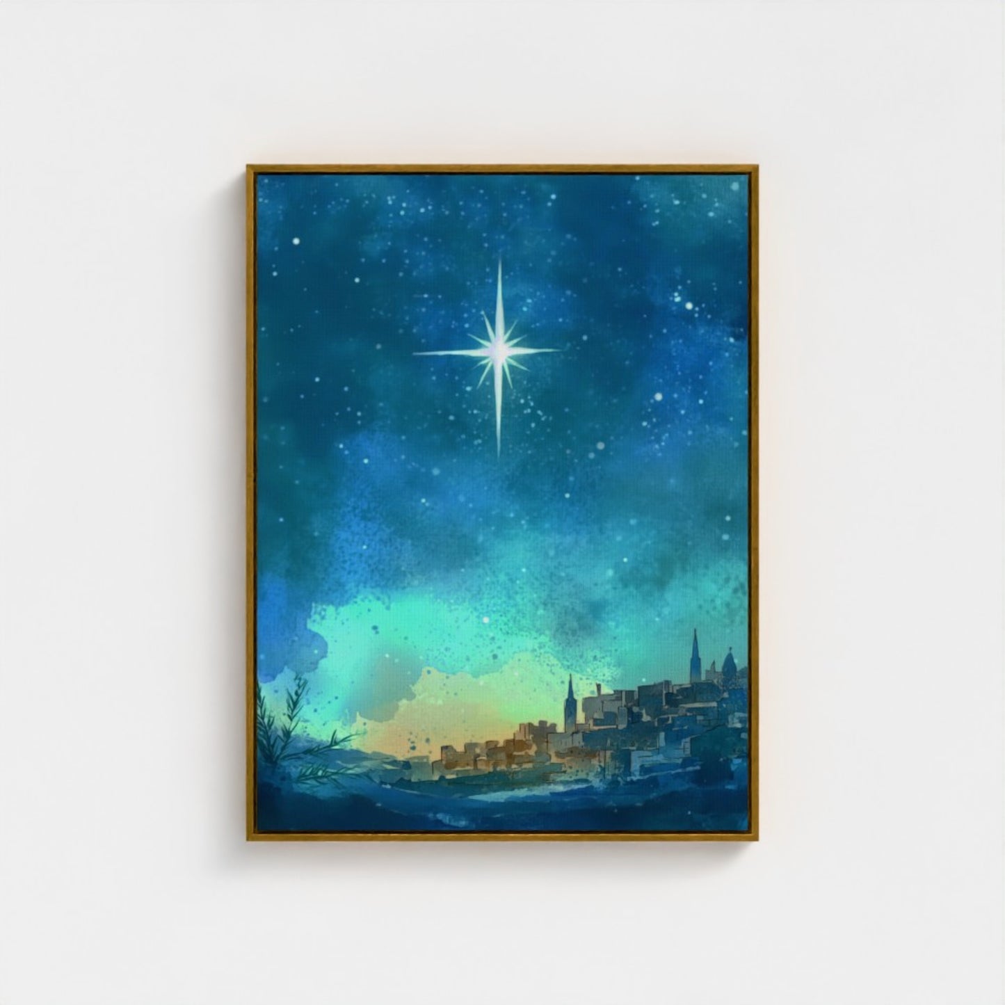 Estrella de Navidad de Belén - Lienzo con marco flotante