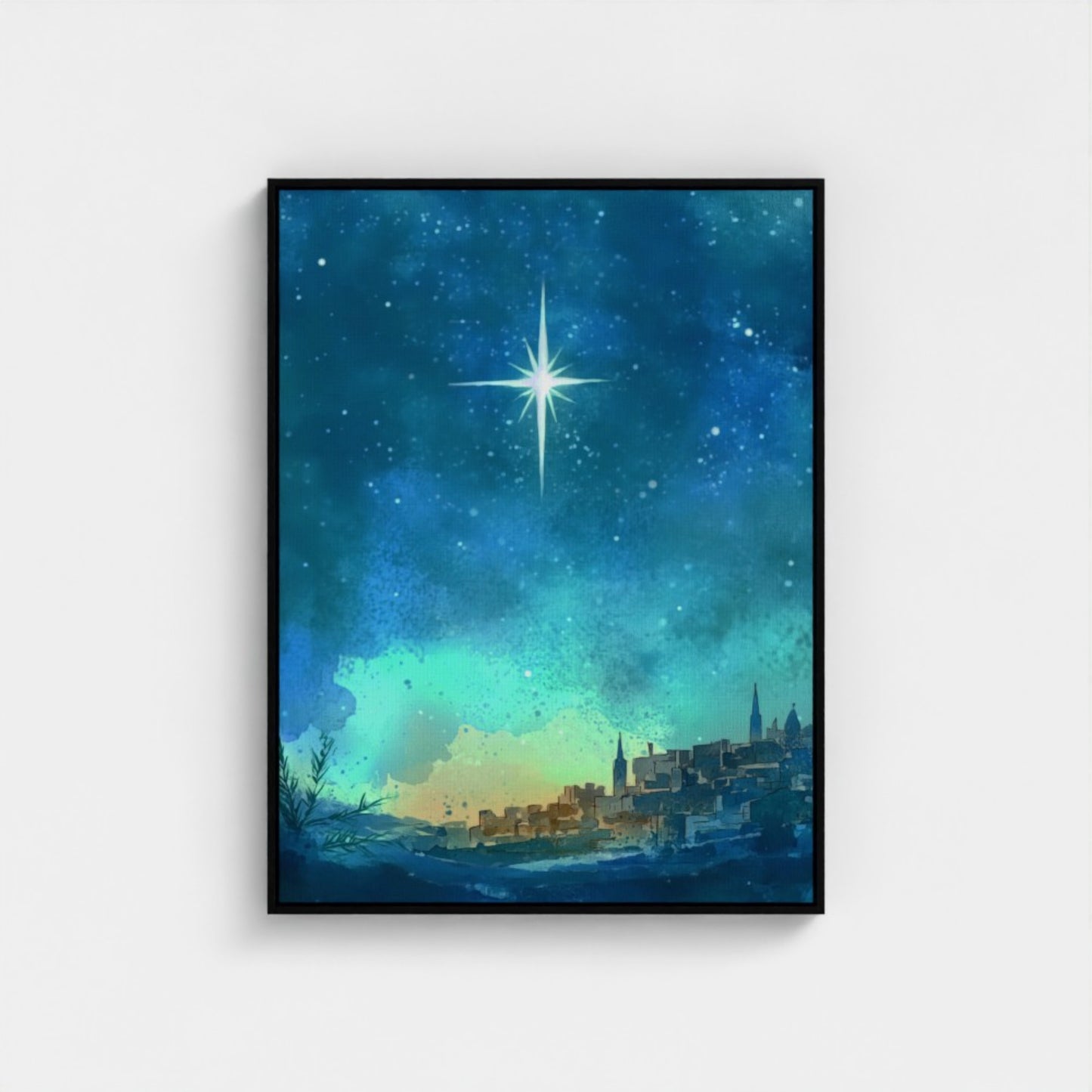 Estrella de Navidad de Belén - Lienzo con marco flotante