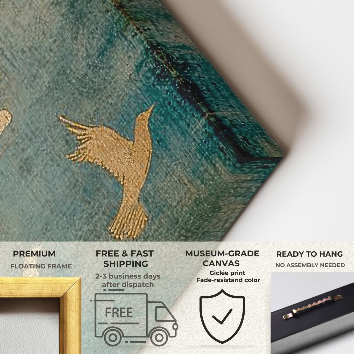 PSALM 91 Wall Decor - Gold Birds Art -  Stretched Canvas