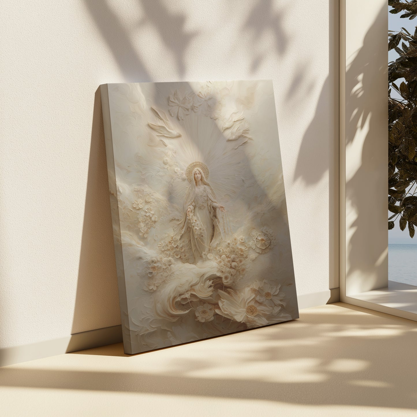 Retrato abstracto de la Virgen María en oro - Lienzo estirado