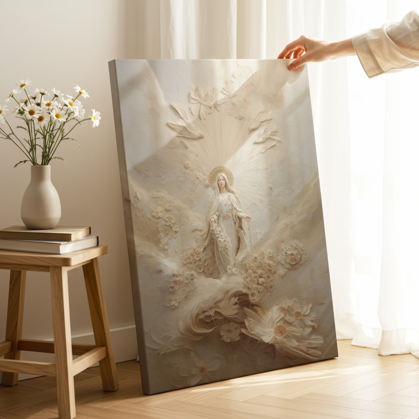 Retrato abstracto de la Virgen María en oro - Lienzo estirado