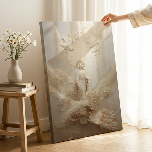 Retrato abstracto de la Virgen María en oro - Lienzo estirado