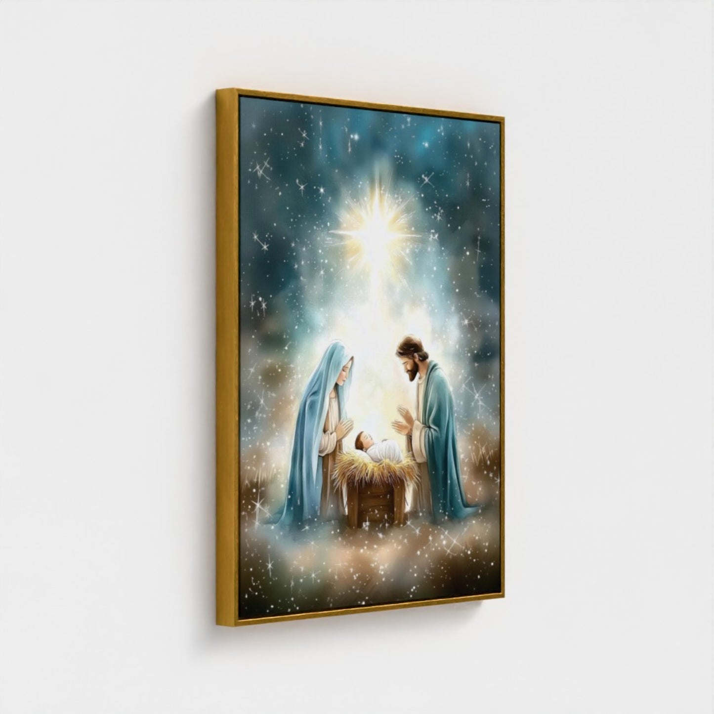 Escena de la Natividad Nacimiento de Jesús - Lienzo con Marco Flotante