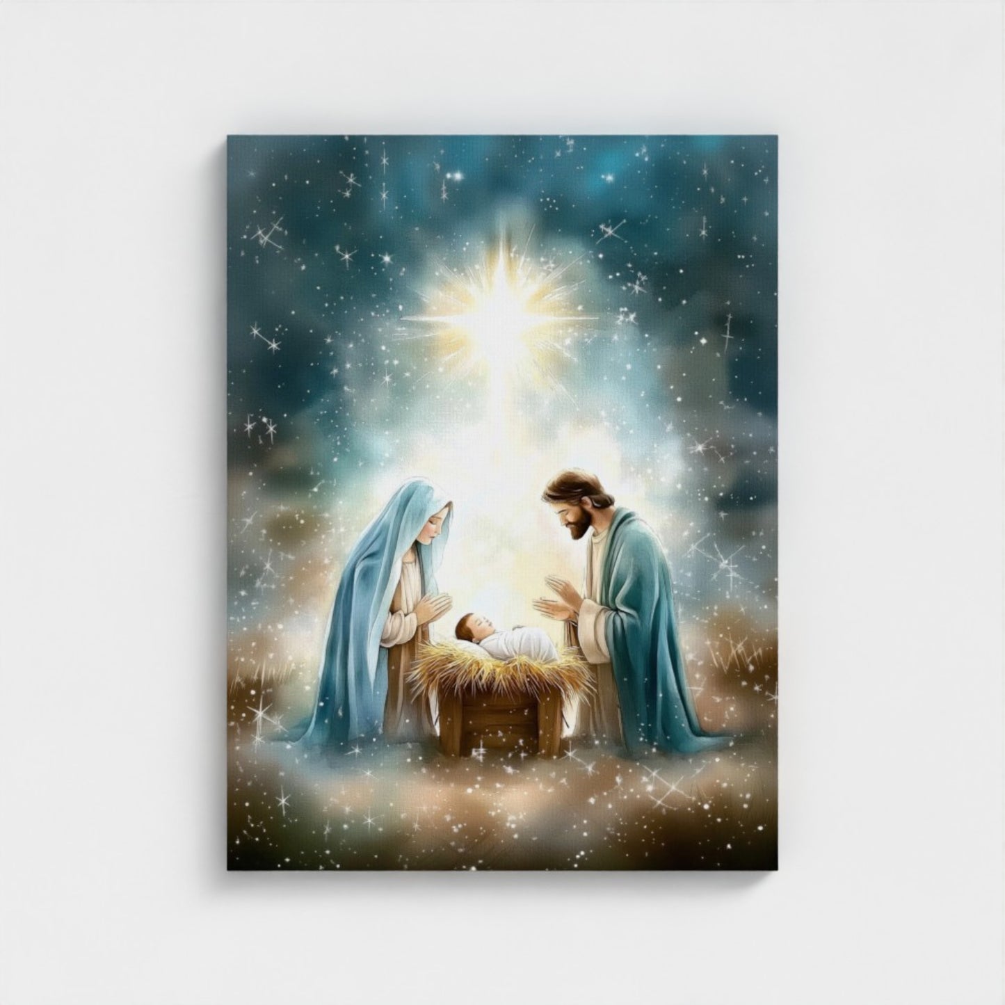 Escena de la Natividad Nacimiento de Jesús - Lienzo con Marco Flotante