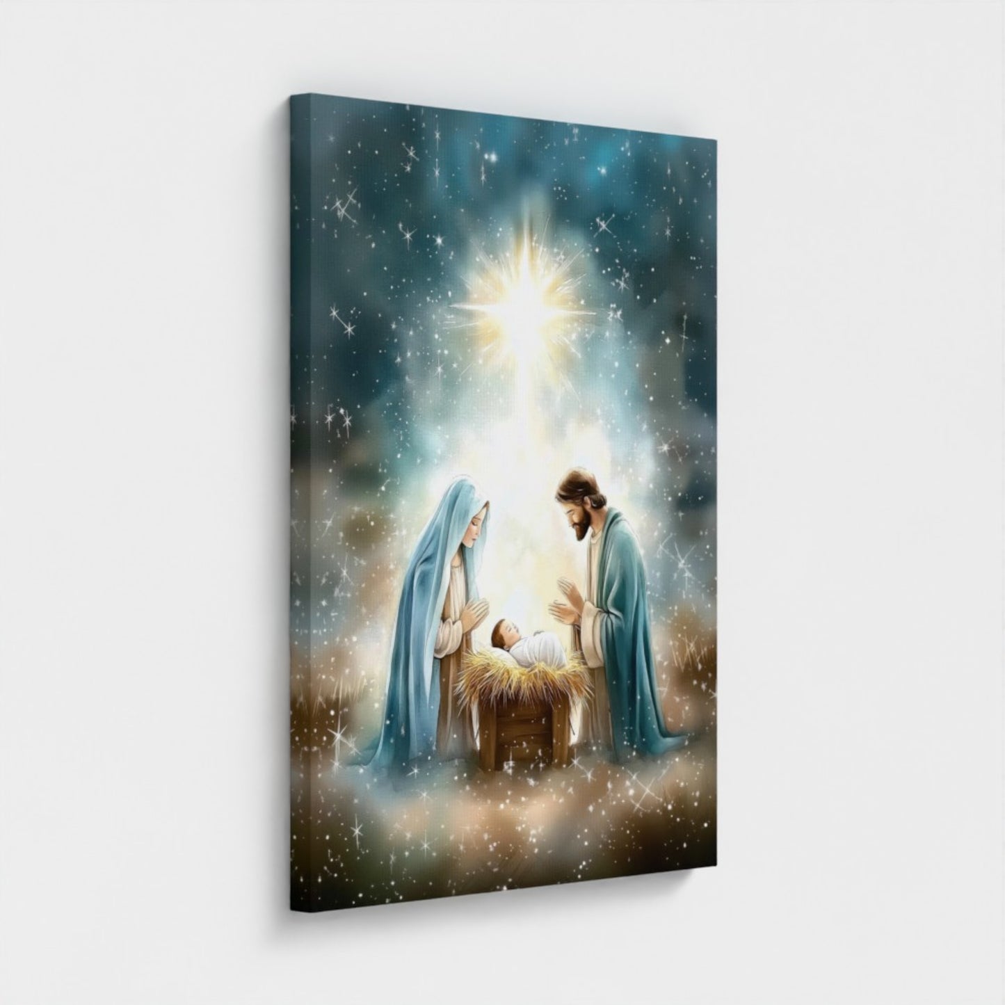 Escena de la Natividad Nacimiento de Jesús - Lienzo con Marco Flotante