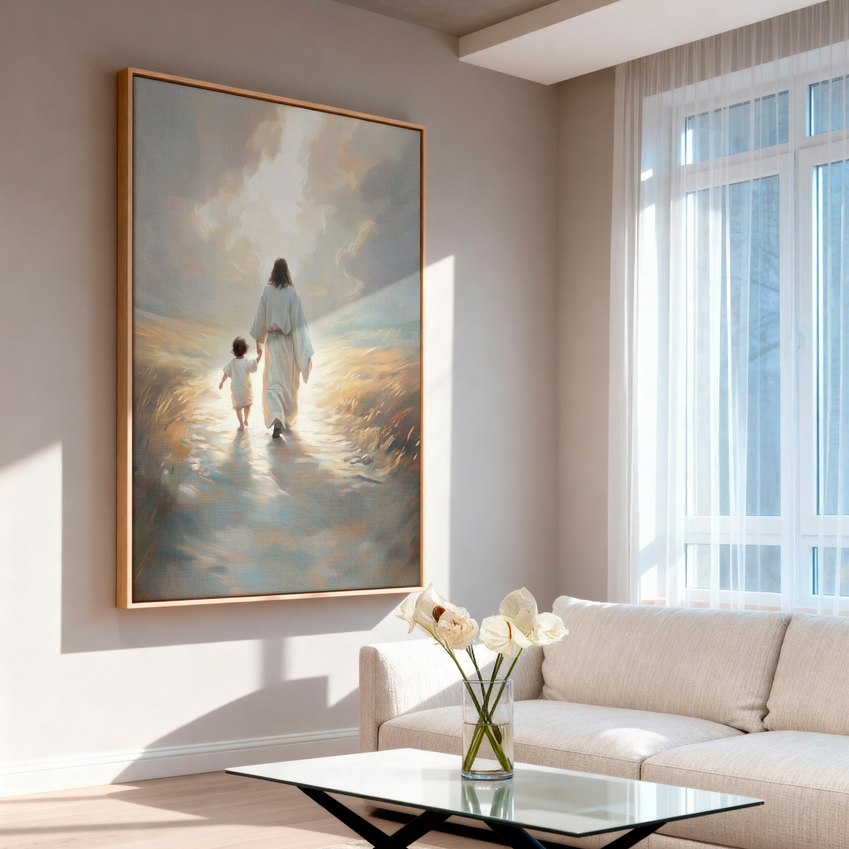 Mit Jesus gehen – Leinwand mit schwebendem Rahmen