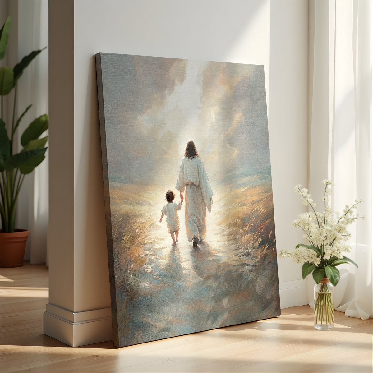 Mit Jesus gehen – Leinwand mit schwebendem Rahmen