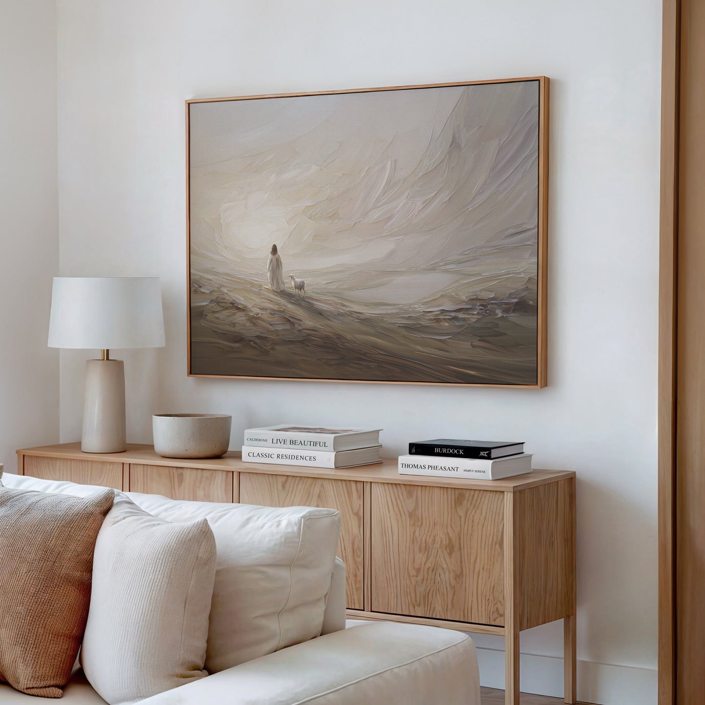 Jesús deja el 99 abstracto - Lienzo con marco flotante