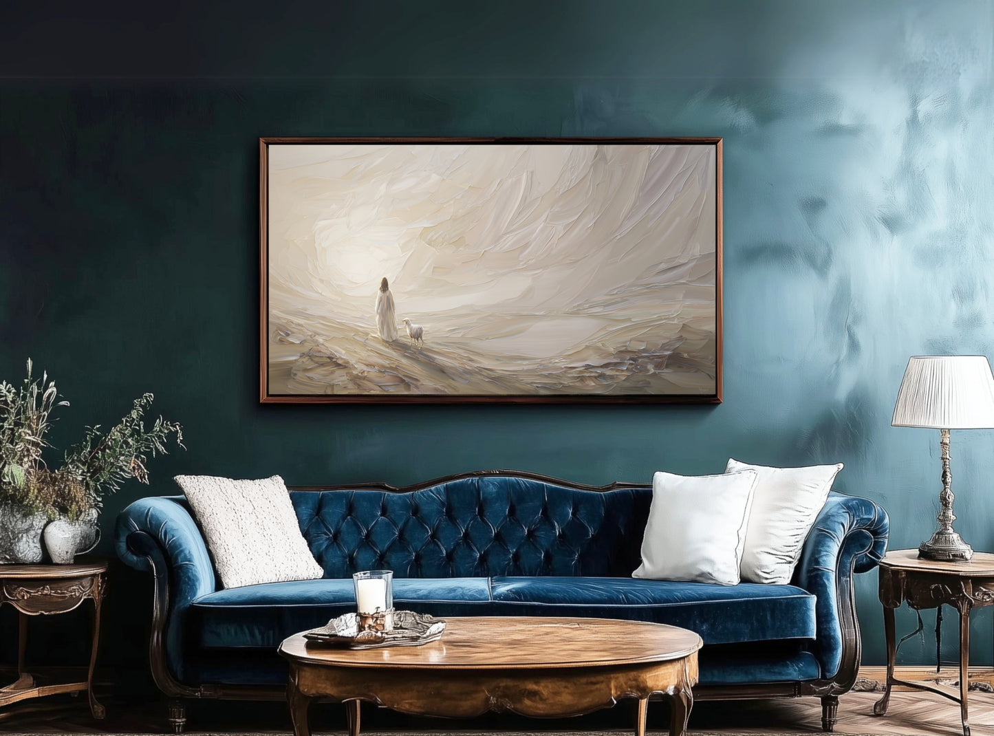 Jesús deja el 99 abstracto - Lienzo con marco flotante