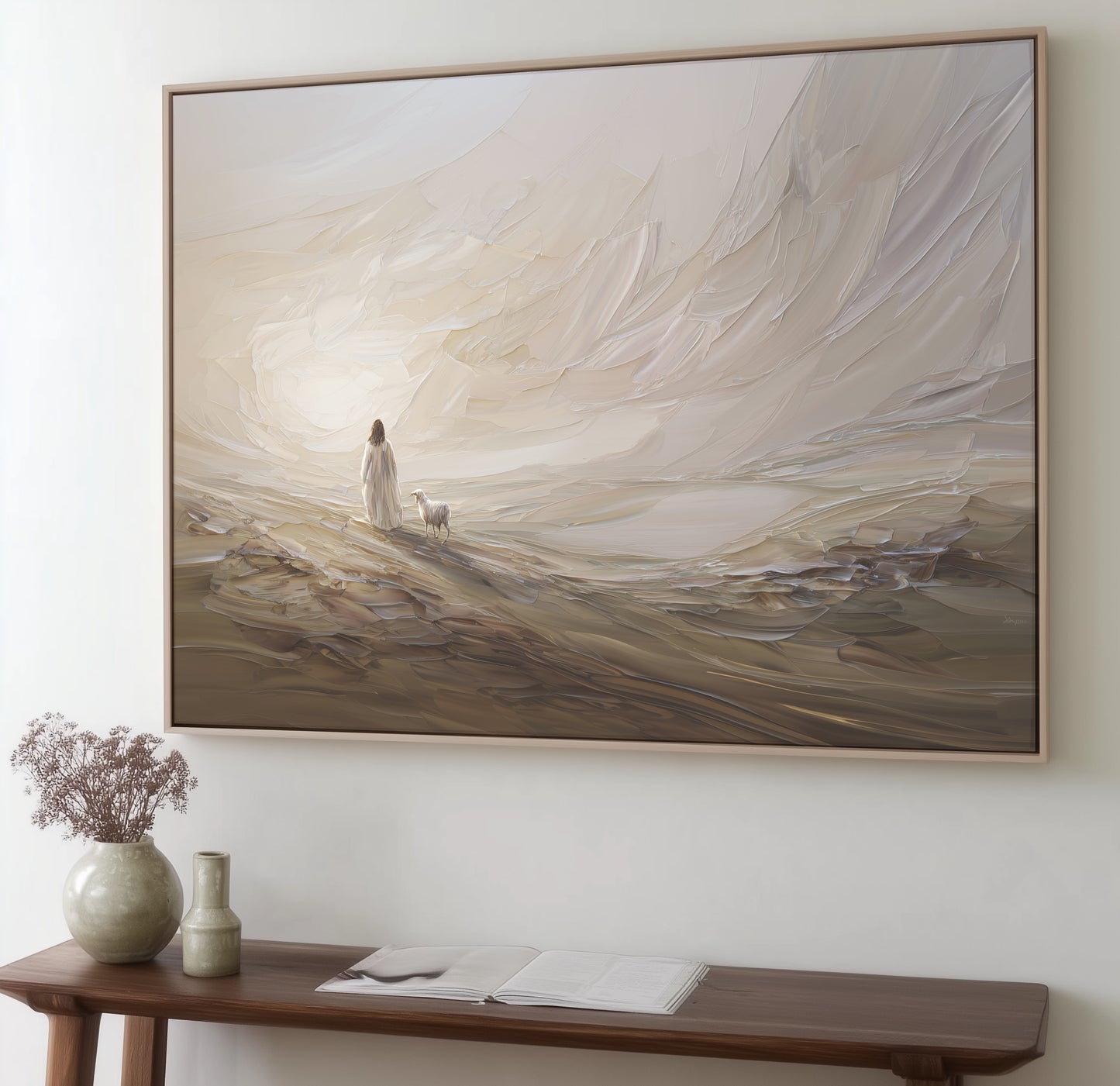 Jesús deja el 99 abstracto - Lienzo con marco flotante