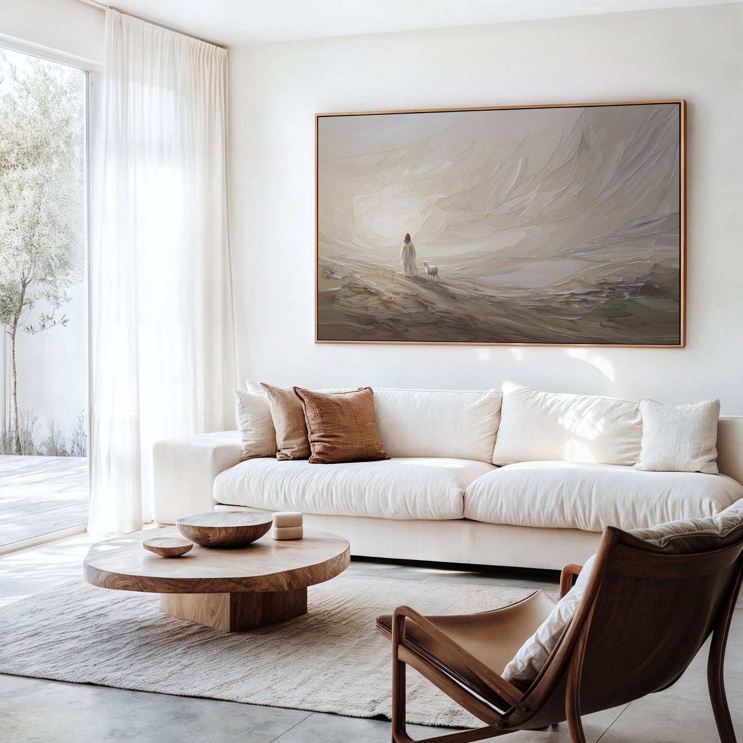 Jesús deja el 99 abstracto - Lienzo con marco flotante