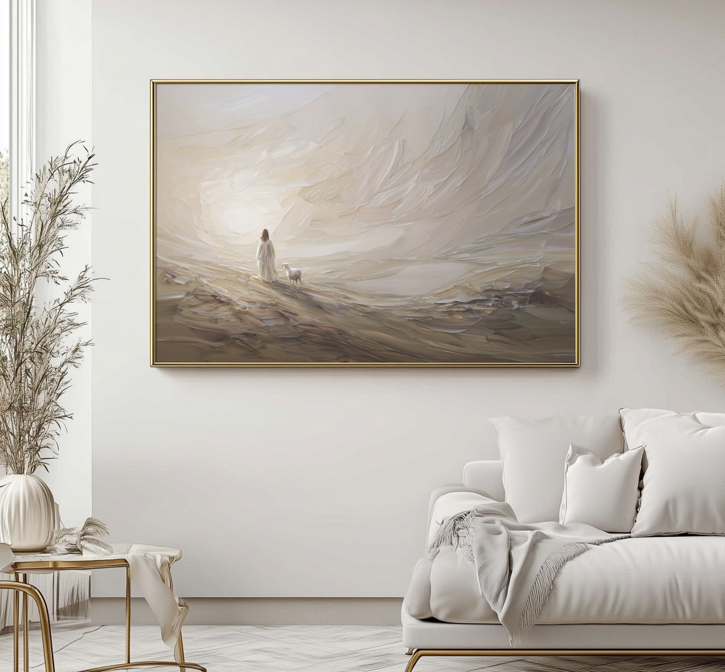 Jesús deja el 99 abstracto - Lienzo con marco flotante