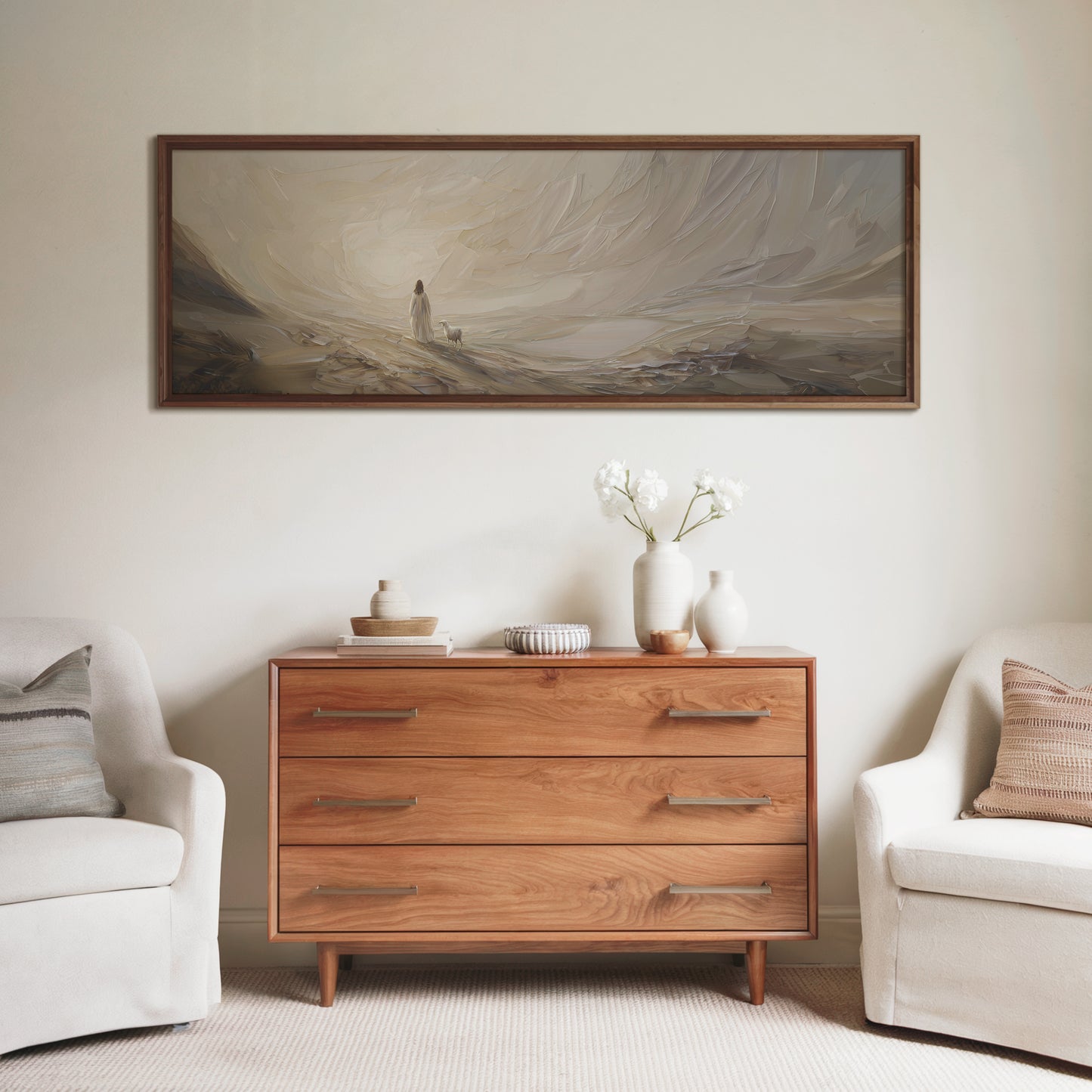 Jesús deja el 99 abstracto - Lienzo con marco flotante