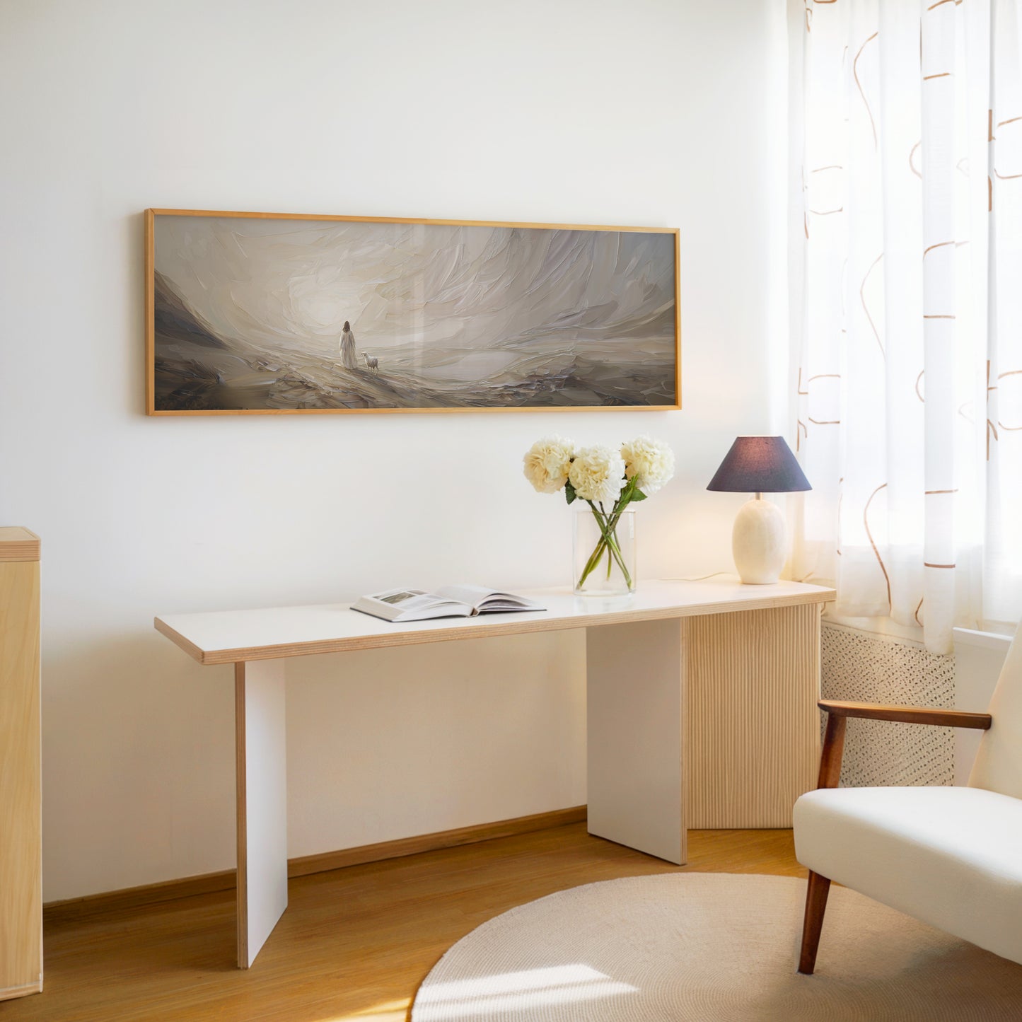 Jesús deja el 99 abstracto - Lienzo con marco flotante