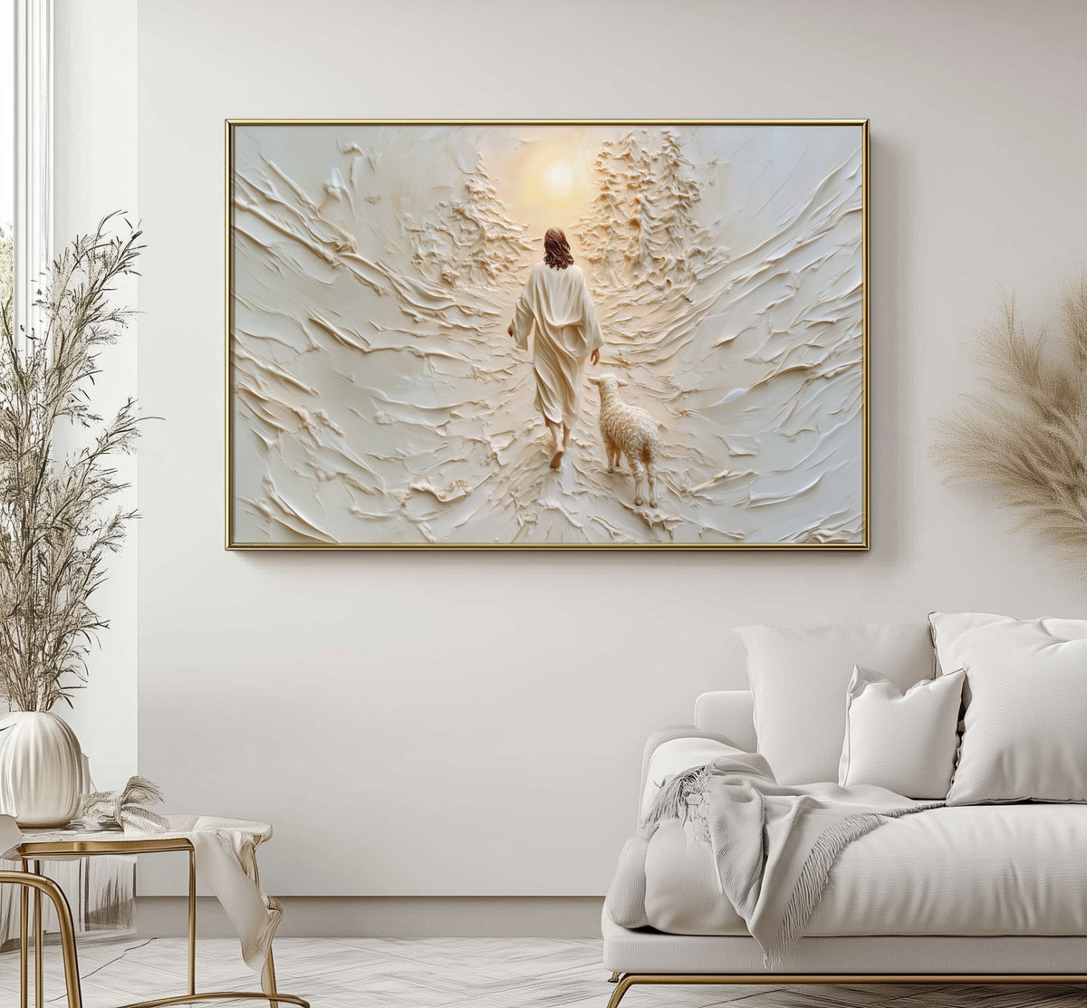 Jesus Leaves the 99 Landscape - Float Frame Canvas