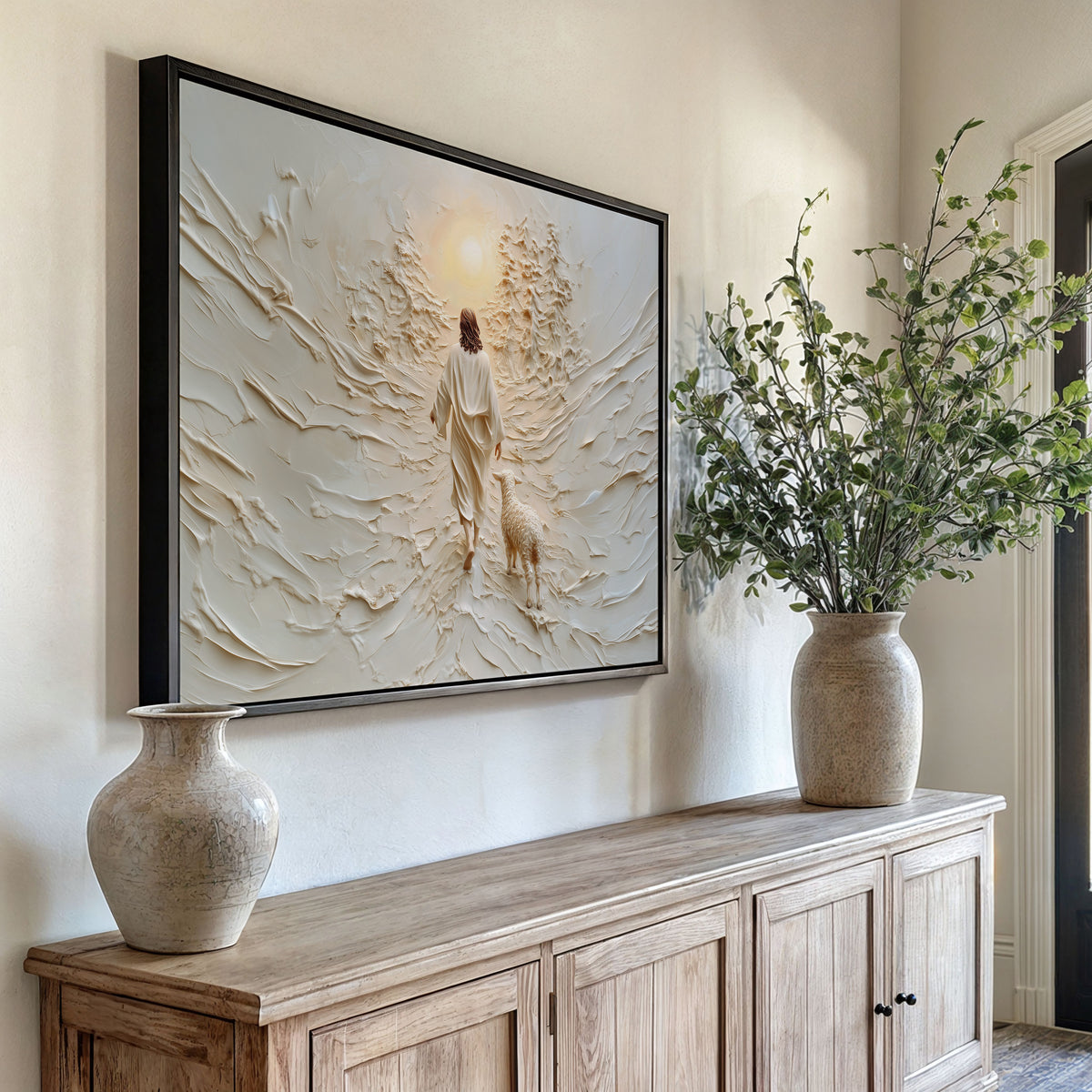 Jesus Leaves the 99 Landscape - Float Frame Canvas
