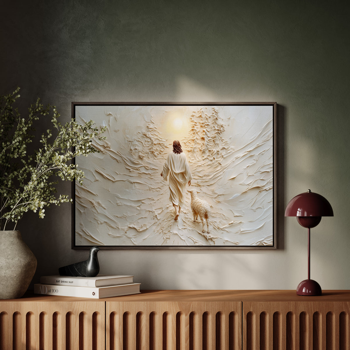 Jesus Leaves the 99 Landscape - Float Frame Canvas