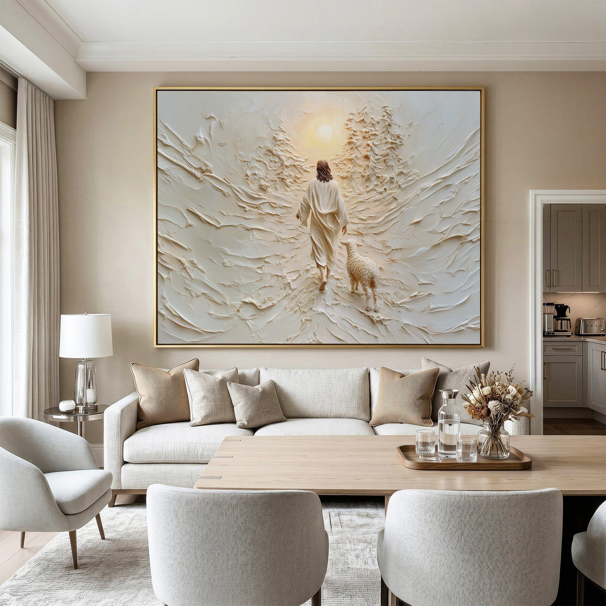 Jesus Leaves the 99 Landscape - Float Frame Canvas
