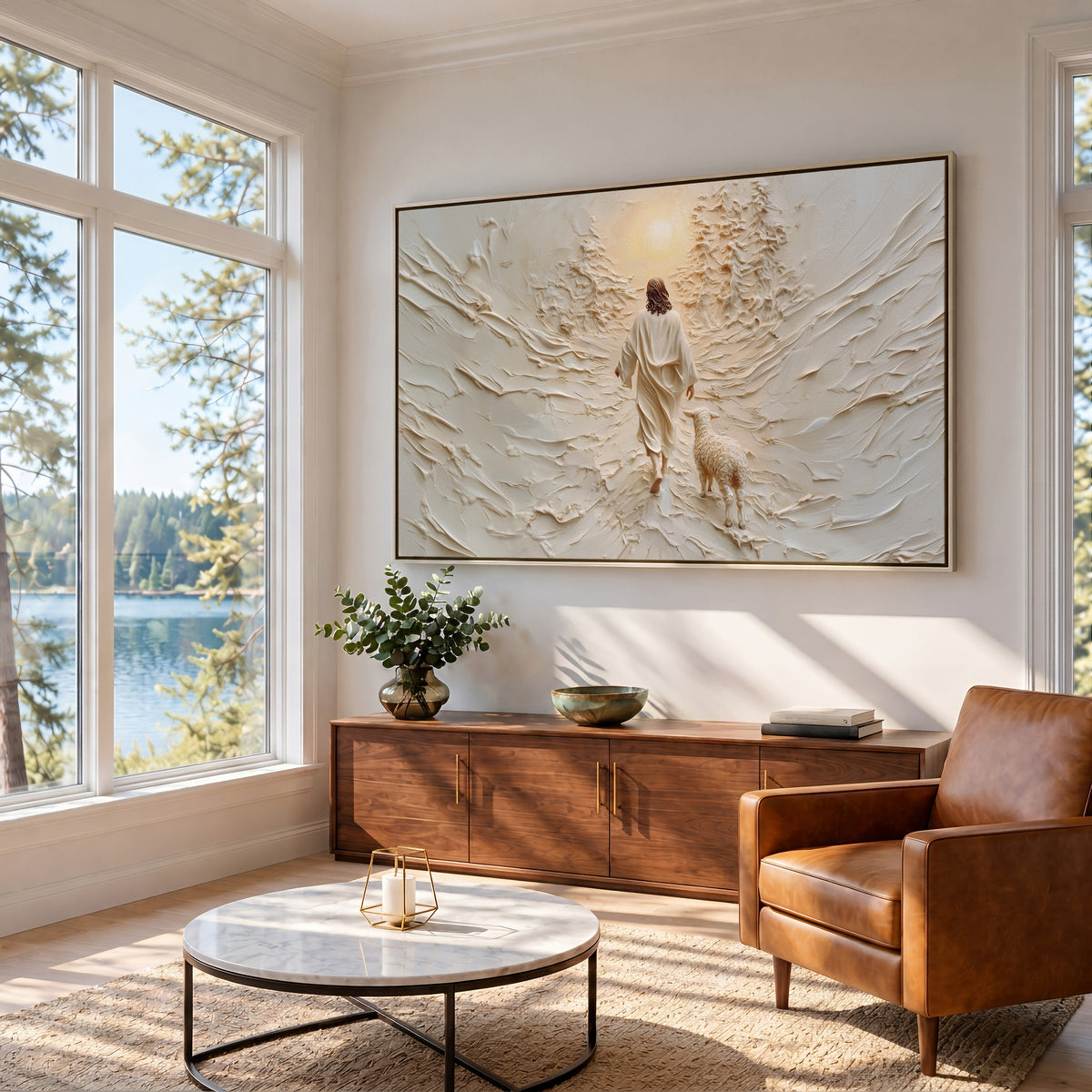 Jesus Leaves the 99 Landscape - Float Frame Canvas