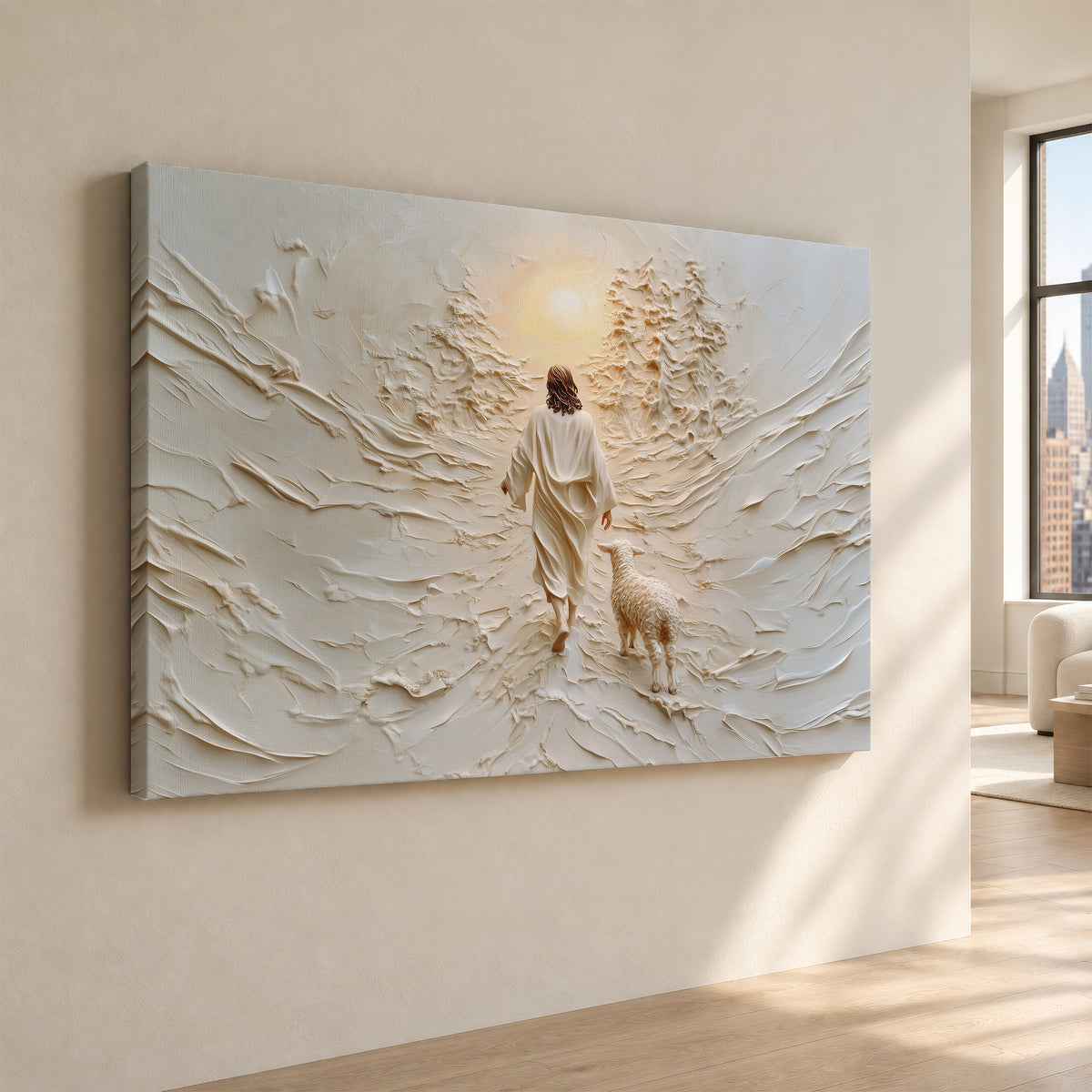 Jesus Leaves the 99 Landscape - Float Frame Canvas