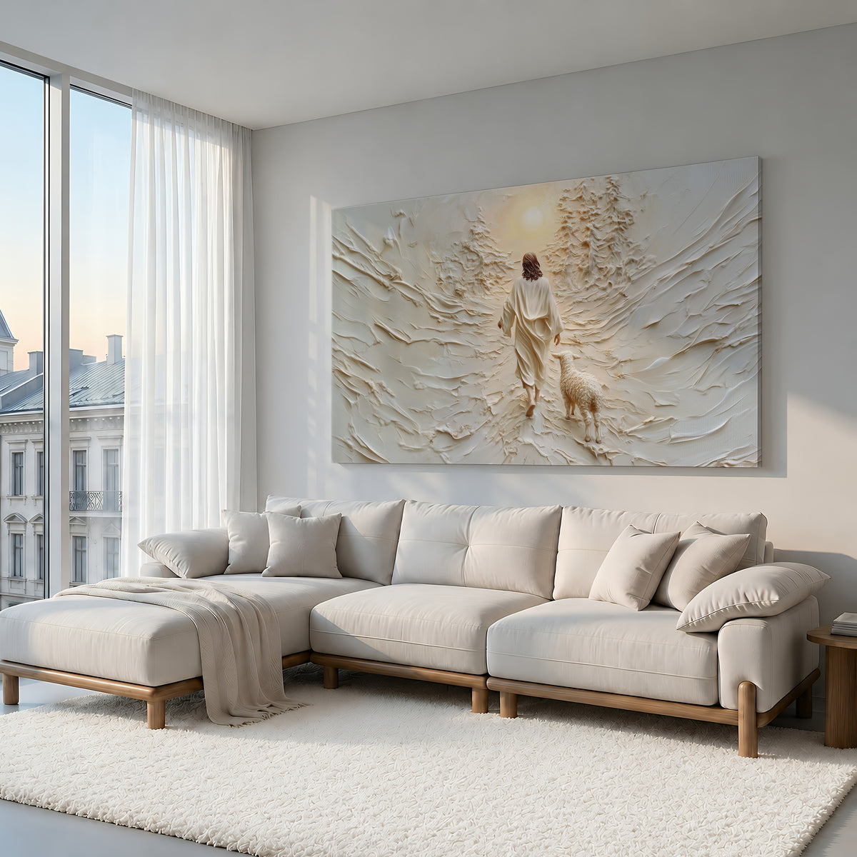 Jesus Leaves the 99 Landscape - Float Frame Canvas