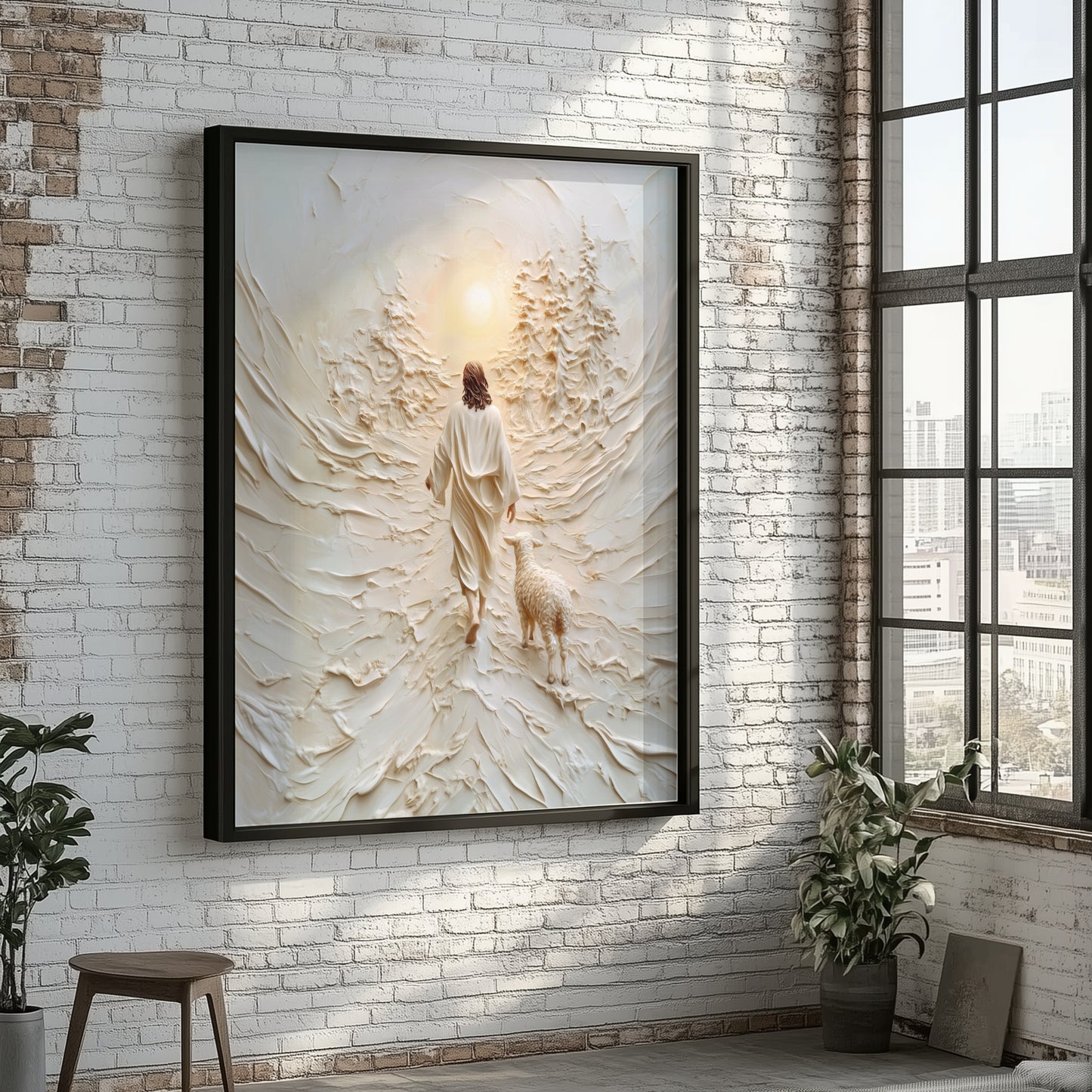 Jesús deja el 99 Efecto abstracto 3D - Lienzo con marco flotante