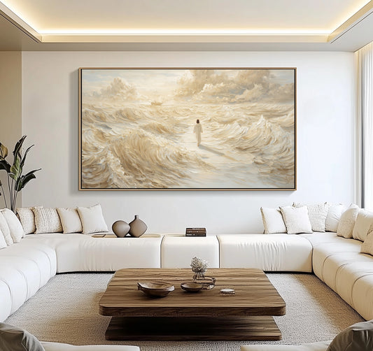 Jesus Walking on Water Beige - Float Frame Canvas