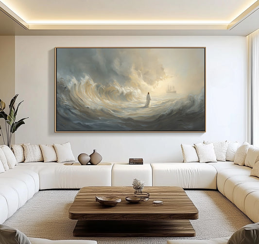 Jesus Walking on Water Scenic Depiction  - Stretched Canvas