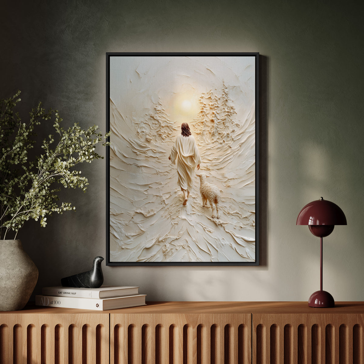 Jesus Leaves the 99 Wall Art, Modern Christian Artwork 3D Effect - Float Frame Canvas