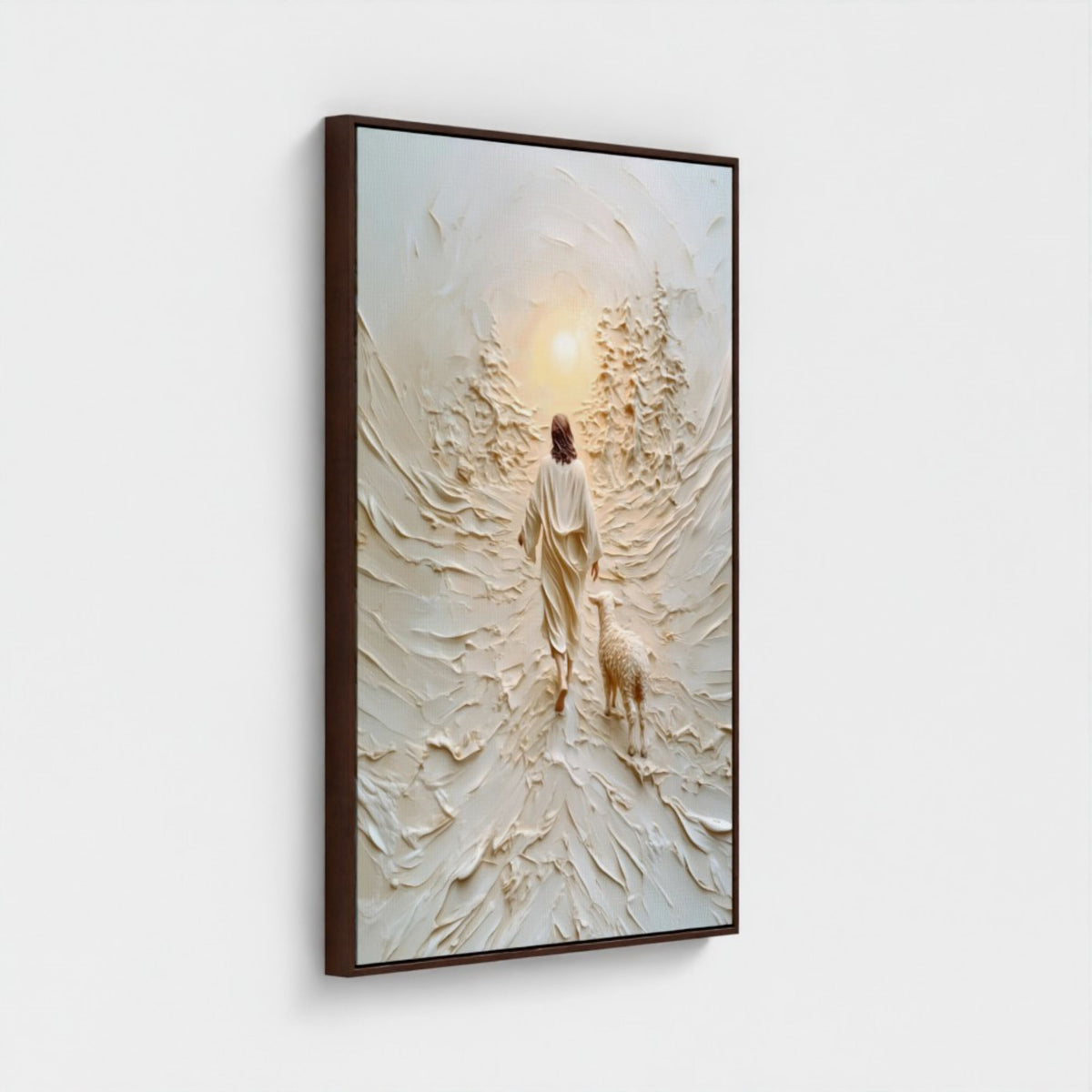 Jesus Leaves the 99 Wall Art, Modern Christian Artwork 3D Effect - Float Frame Canvas