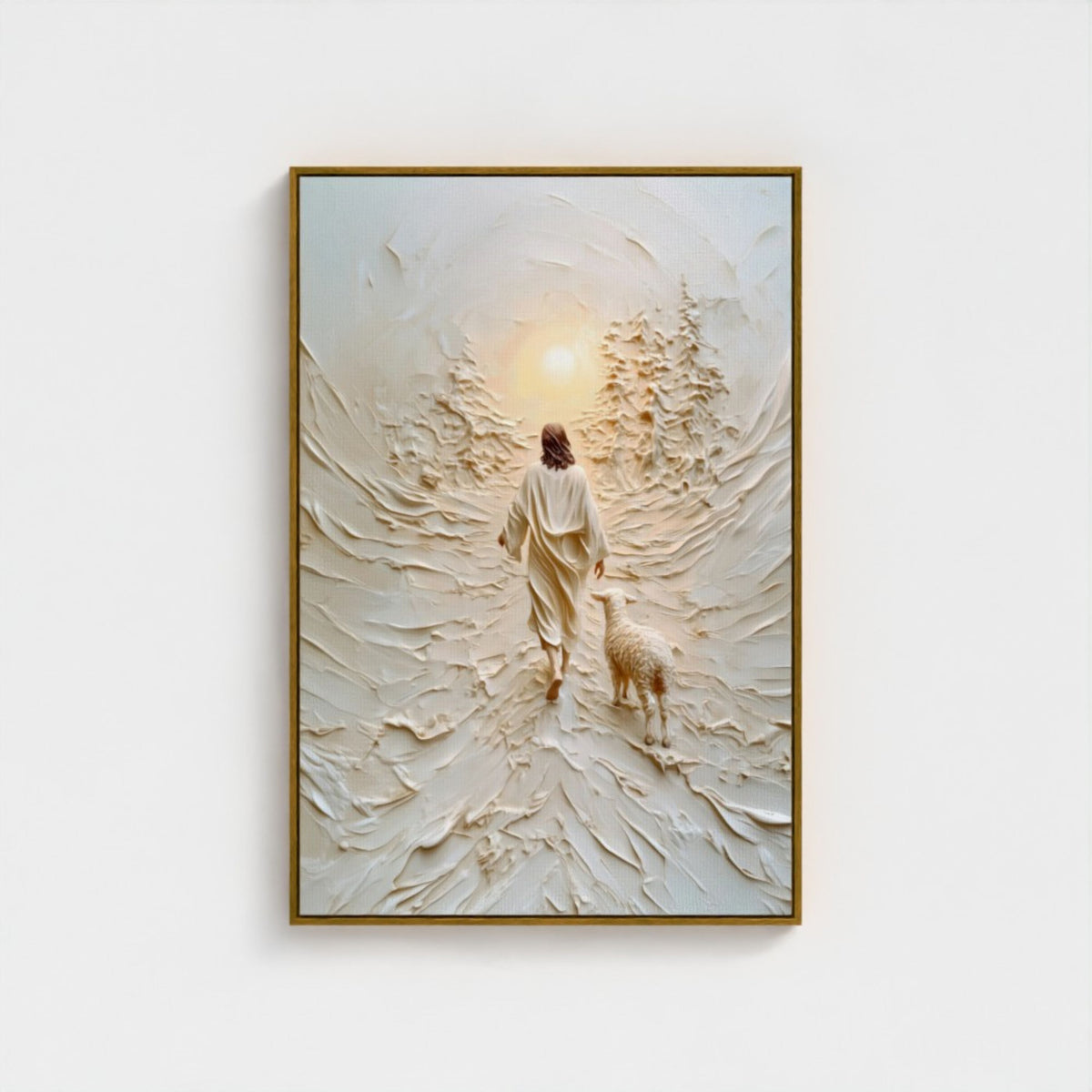 Jesus Leaves the 99 Wall Art, Modern Christian Artwork 3D Effect - Float Frame Canvas