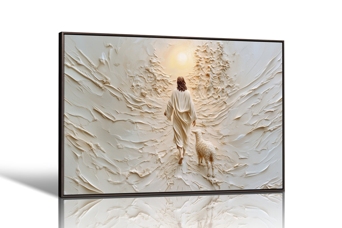 Jesus Leaves the 99 Landscape - Float Frame Canvas