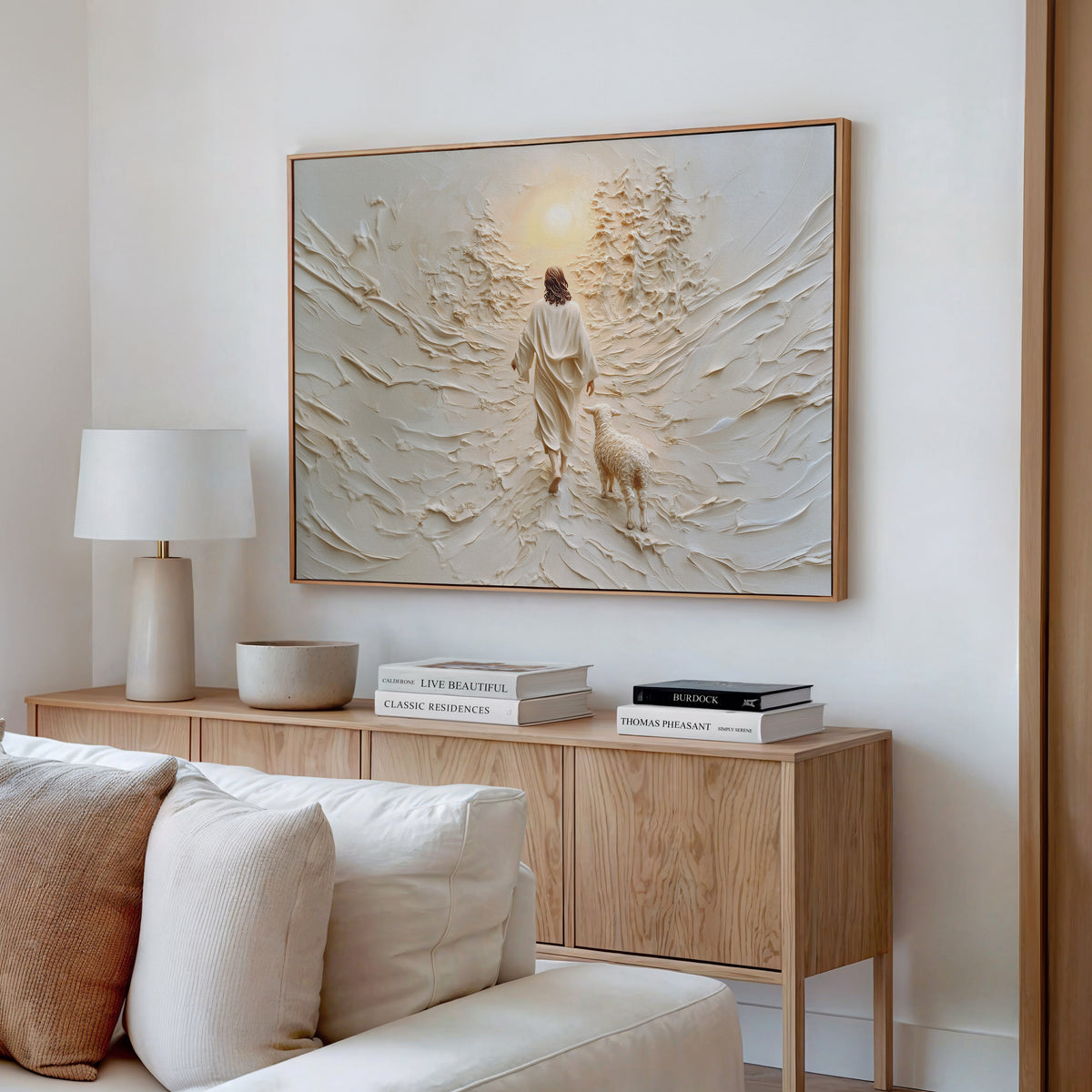 Jesus Leaves the 99 Landscape - Float Frame Canvas