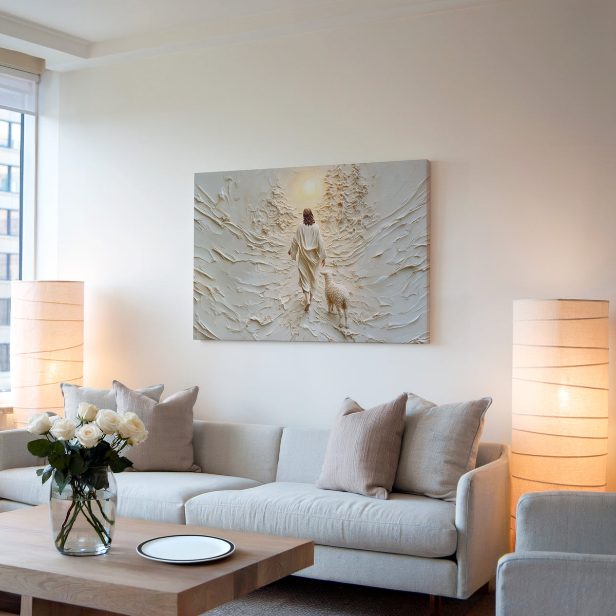 Jesus Leaves the 99 Landscape - Float Frame Canvas
