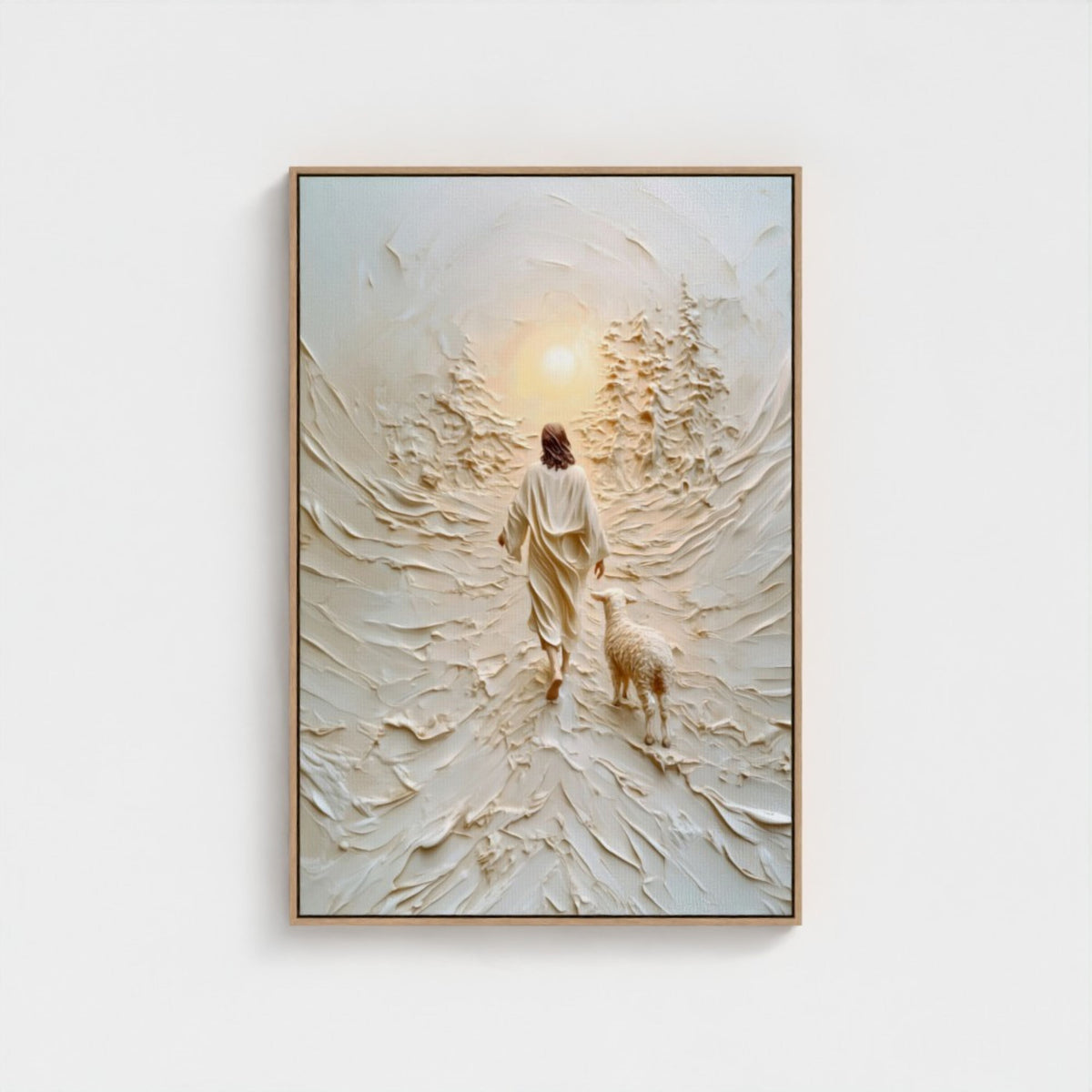 Jesus Leaves the 99 Wall Art, Modern Christian Artwork 3D Effect - Float Frame Canvas