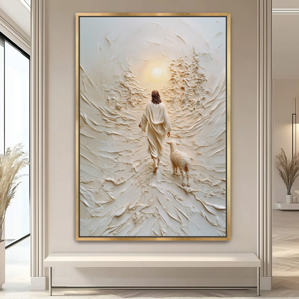 Jesus Leaves the 99 Wall Art, Modern Christian Artwork 3D Effect - Float Frame Canvas