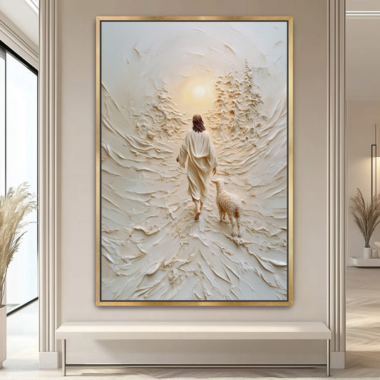 Jesus Leaves the 99 Wall Art, Modern Christian Artwork 3D Effect - Float Frame Canvas