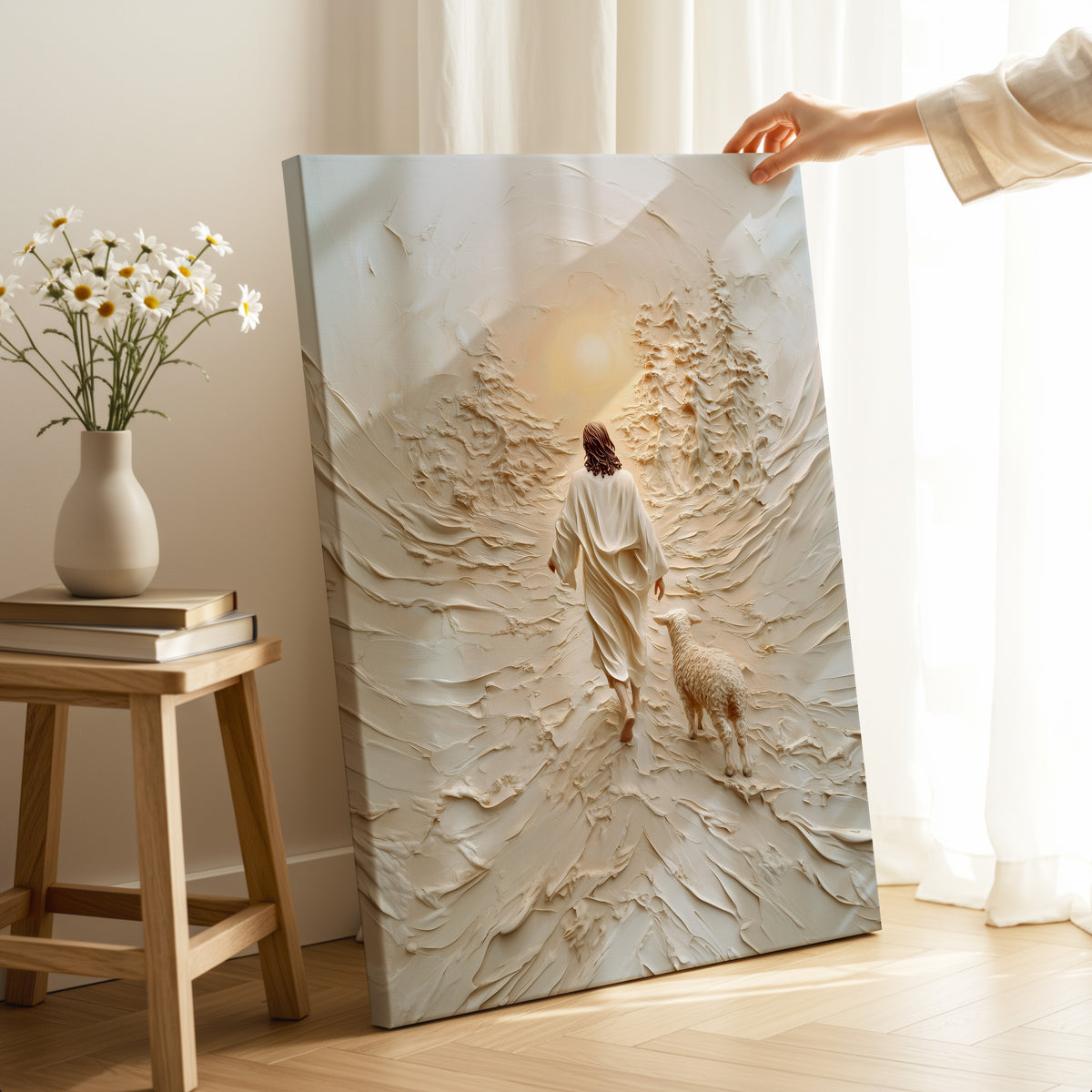 Jesus Leaves the 99 Wall Art, Modern Christian Artwork 3D Effect 