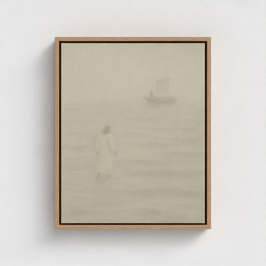 Retrato vintage de Jesús caminando sobre el agua - Lienzo con marco flotante